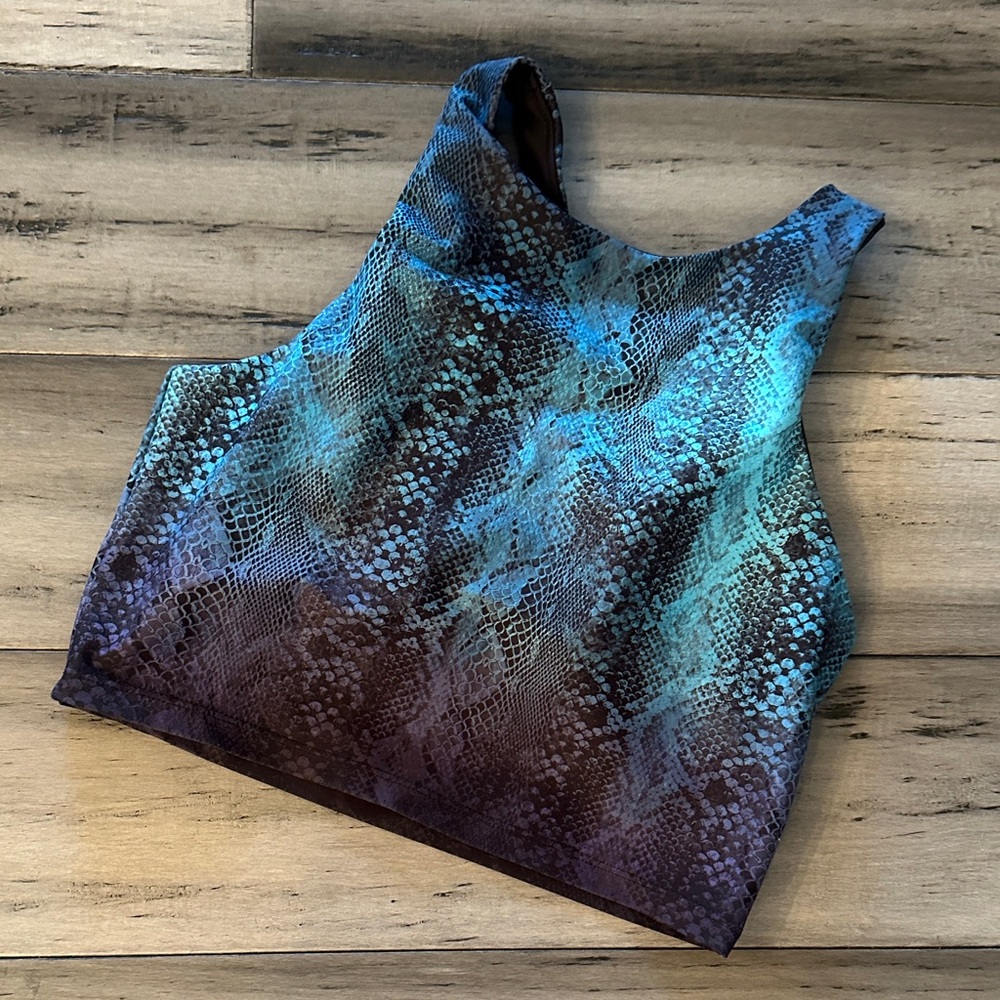 Aqua Iridescent Blue and Black Snakeskin Crop Top